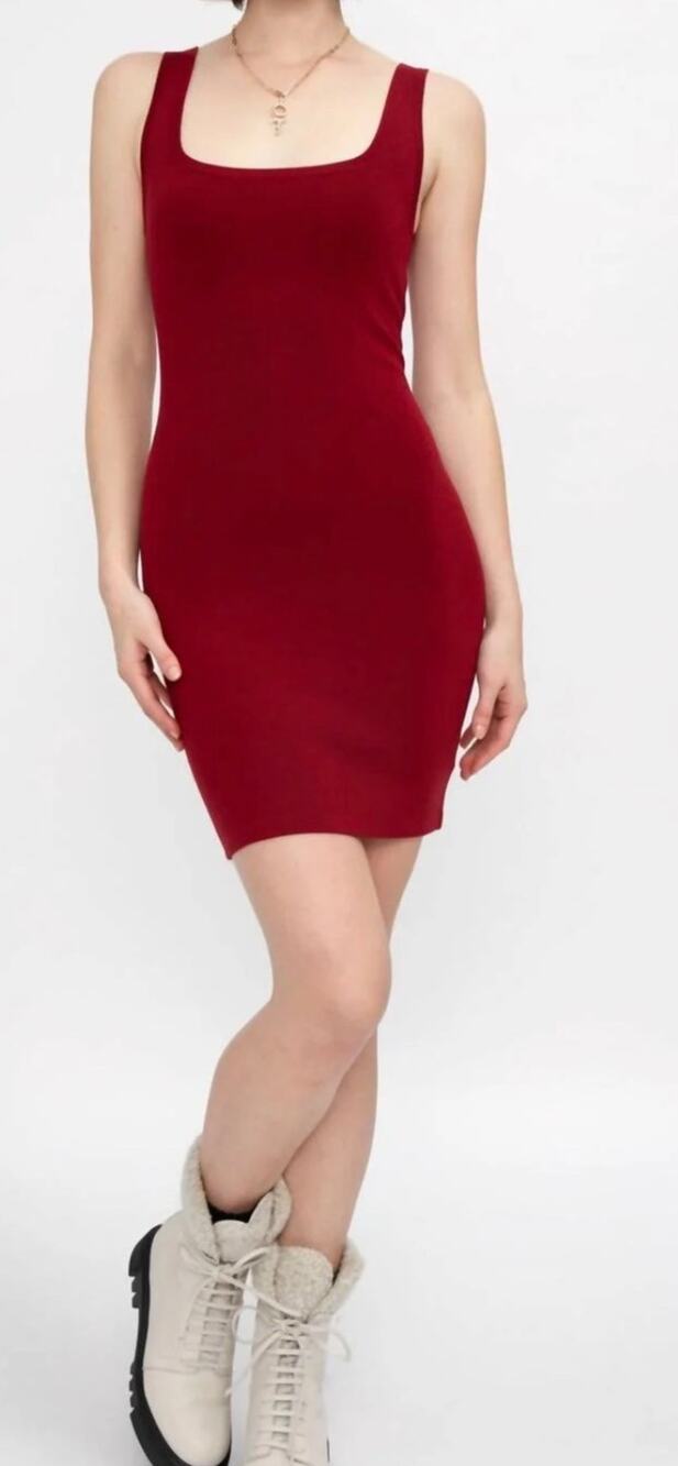 New L'AGENCE Hannah Knit Tank Dress Red Dahlia Square Neck FallCore Large